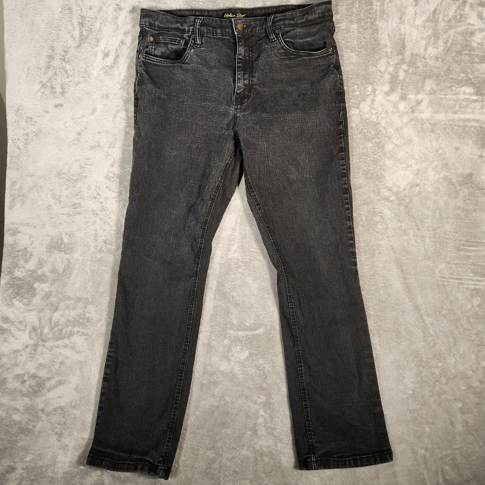 Urban Star Jeans Mens 36x32 Straight Charcoal Gray Black Wash Distressed EUC